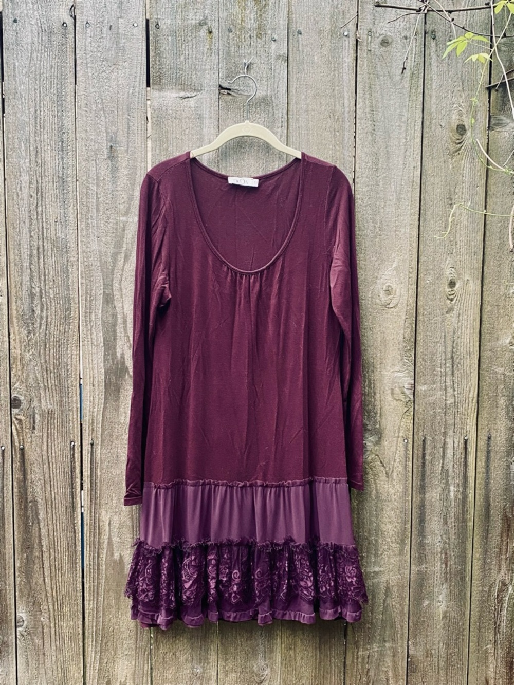 Plum Layered Ruffle Hem Long Sleeve Dress
